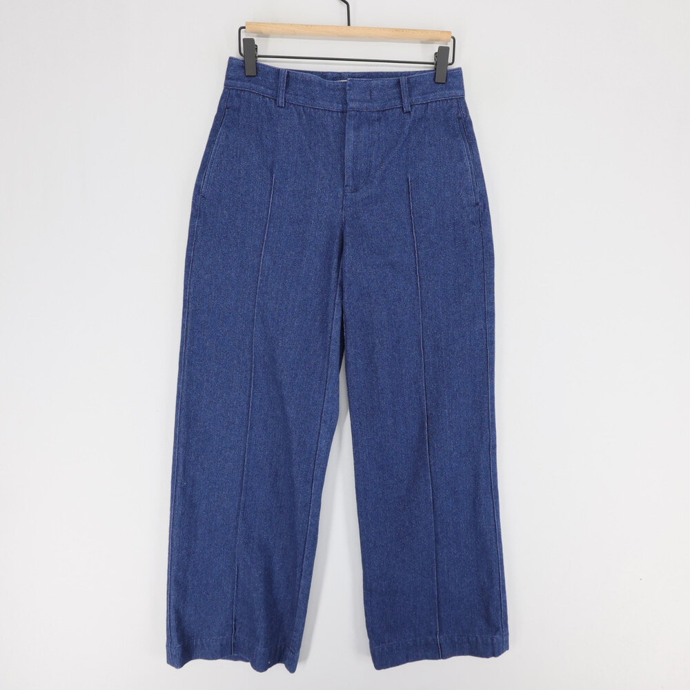 Vince Pintuck Pants Womens 2 Blue Mid Rise Wide Leg Italian Cotton Trouser